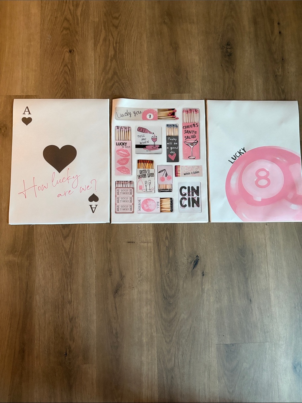 Lucky Pink and White Party Matchbox Wall Art Set of 3 How Lucky are We